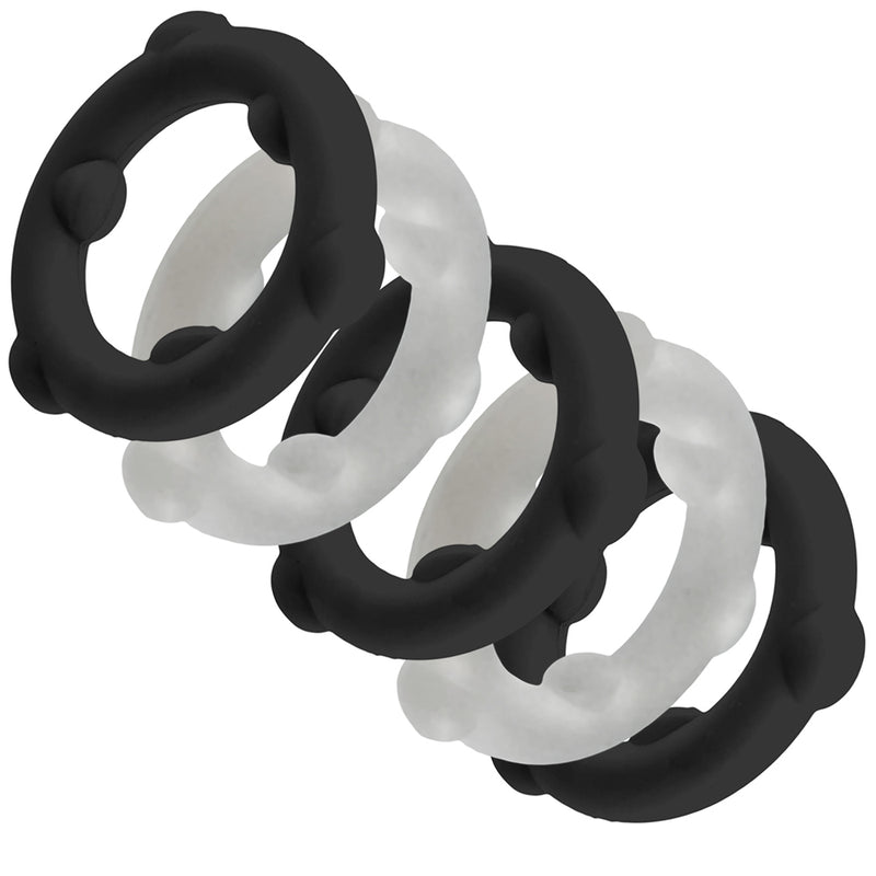 Oxballs - Gearheads - Spinner Cockringen Set - 5 stuks - Transparant/Zwart-Erotiekvoordeel.nl