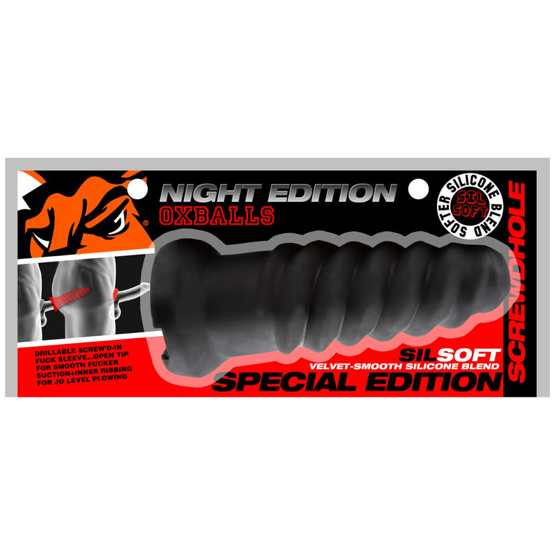 Oxballs - Screwdhole - Insertable Fuck Sleeve - Night Edition - Silicone/TPR - Black-Erotiekvoordeel.nl