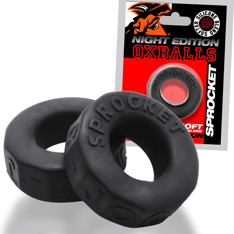 Oxballs - Cockring Sprocket - Édition Night - Silicone/TPR - Noir-Erotiekvoordeel.nl