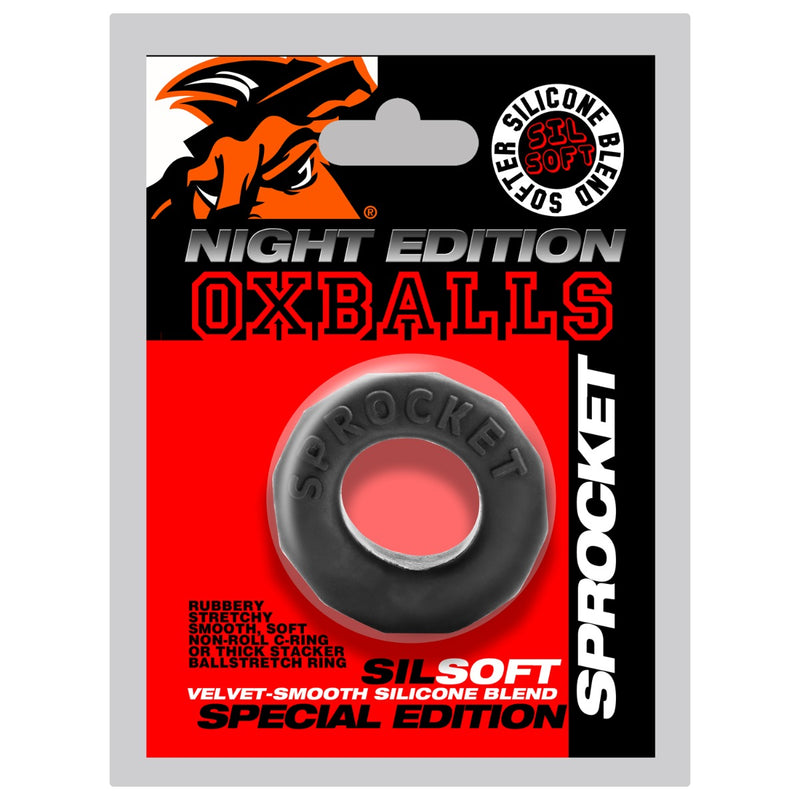 Oxballs - Anneau pénien Sprocket - Édition Night - Silicone/TPR - Noir-Erotiekvoordeel.nl