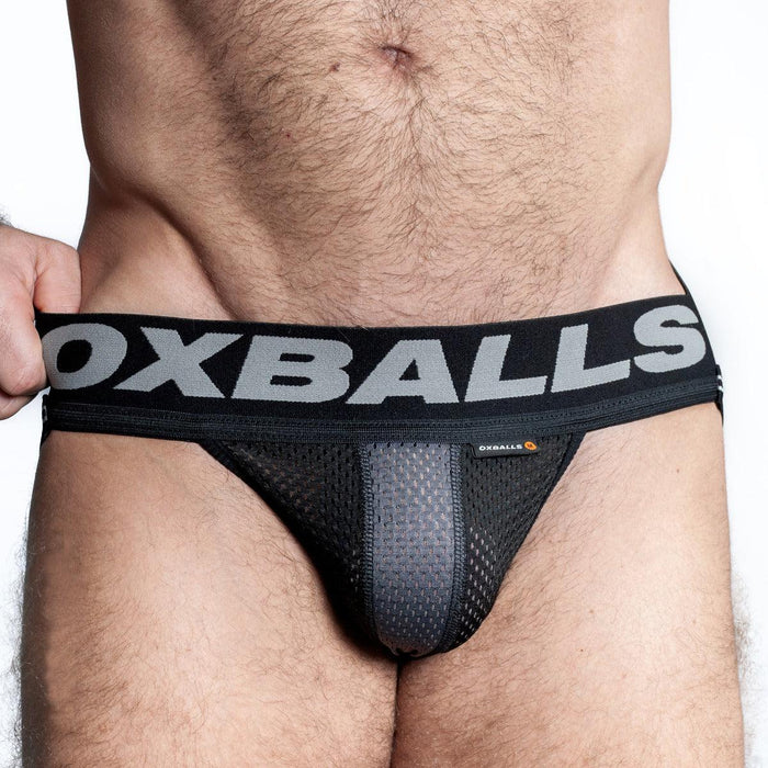 Oxjok Airmesh - Upthrust Slider Semi-Transparante Jockstrap - Tar Black-Erotiekvoordeel.nl