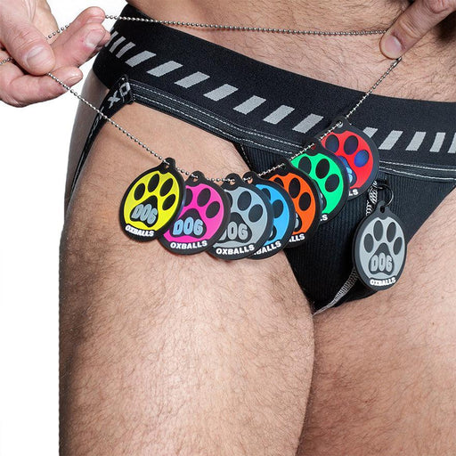 Oxjok Dogpack - Jockstrap met 6 verschillende dog tags - Zwart/Zilver-Erotiekvoordeel.nl