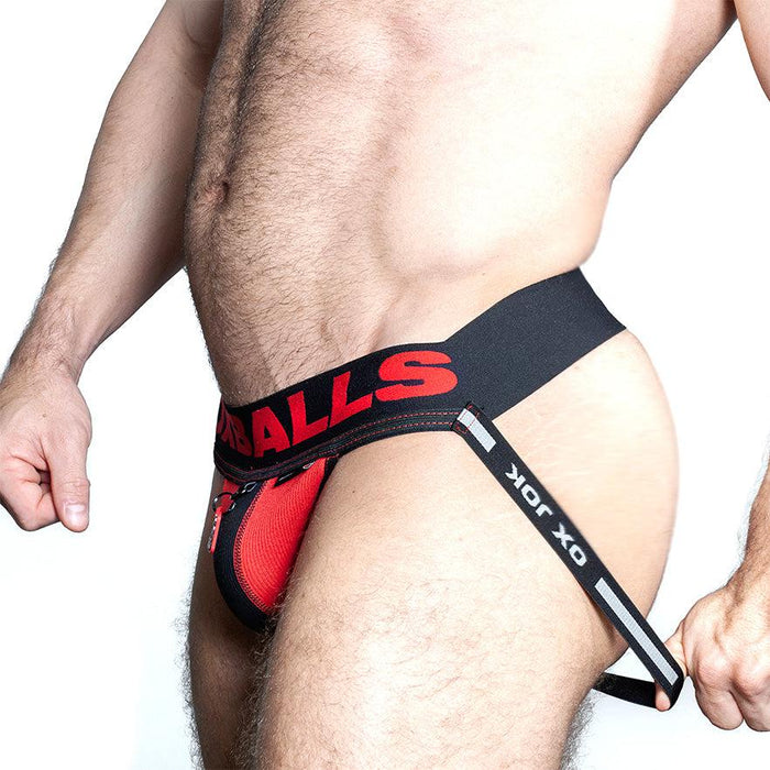 Oxjok Fisterjock - 3D Rubber Fist Jockstrap - Zwart/Rood-Erotiekvoordeel.nl