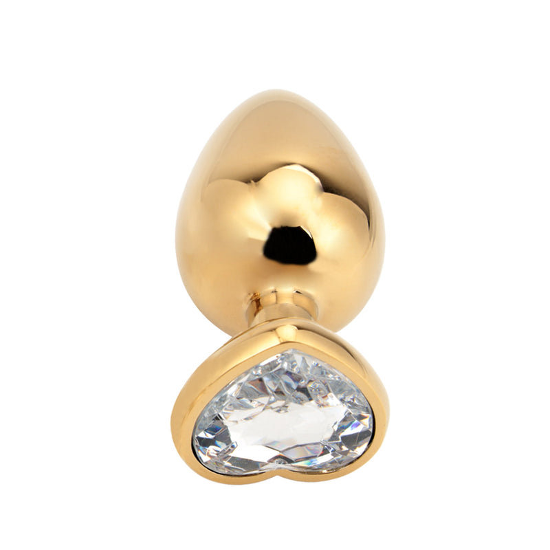 PLGZ - Hartvormige Metalen Buttplug - Goud - Witte Siersteen - Verkrijgbaar in 3 maten-Erotiekvoordeel.nl