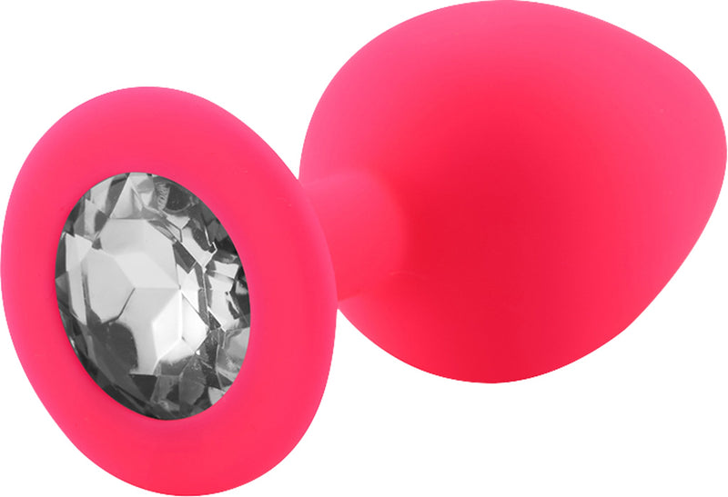 PLGZ - Rosebud Siliconen Anaal Plug - Roze - Witte Siersteen - Verkrijgbaar in 2 maten-Erotiekvoordeel.nl