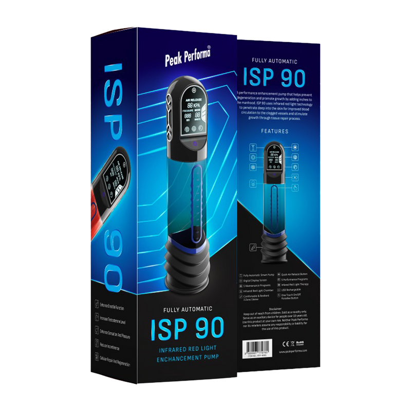 Peak Performa - ISP 90 - Pompa per il pene con luce a infrarossi - Favorisce la crescita - Nero/Blu - Erotiekvoordeel.nl