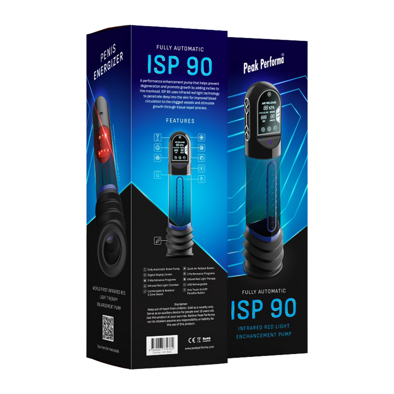 Peak Performa - ISP 90 - Pompa per il pene con luce a infrarossi - Favorisce la crescita - Nero/Blu - Erotiekvoordeel.nl