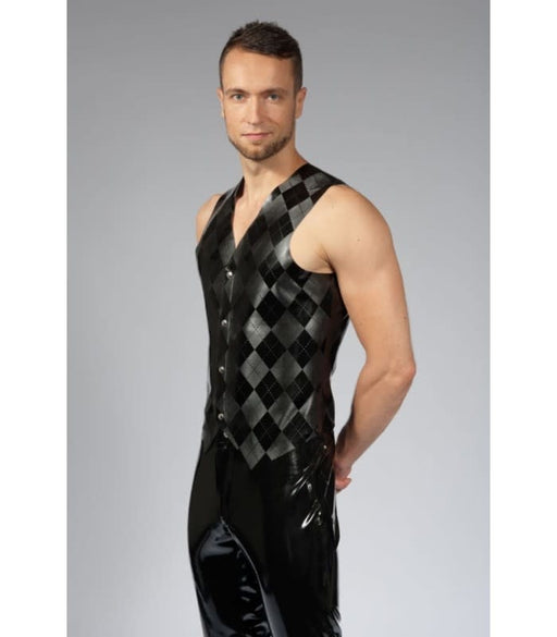 Peter Domenie - Gilet da uomo in lattice con motivo a rombi - Nero/Grigio - Taglia L-Erotiekvoordeel.nl