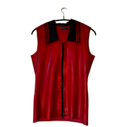 Peter Domenie - Latex Herenshirt Mouwloos met Kraagje - Rood met Zwarte Striping-Erotiekvoordeel.nl