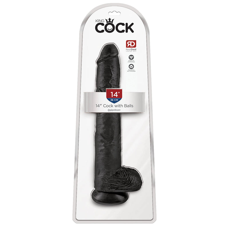 Pipedream King Cock - Zwarte Dildo met Scrotum - 35 cm - Zwart-Erotiekvoordeel.nl
