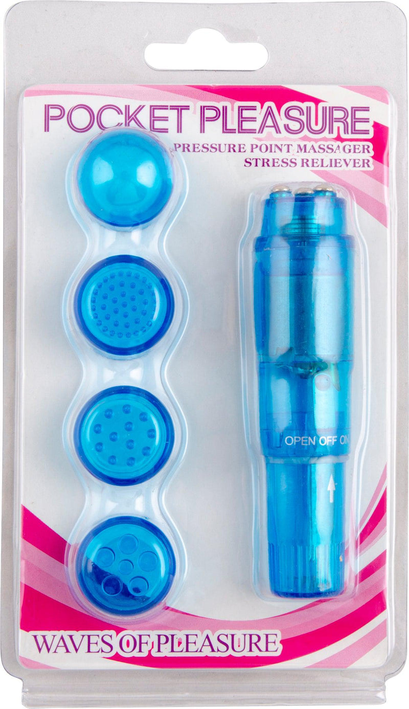 Pocket Pleasure - Pocket Rocket Massager - 4 attachments - Blue-Erotiekvoordeel.nl