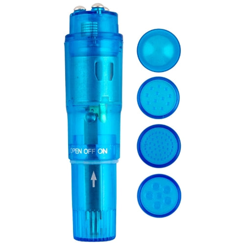 Pocket Pleasure - Pocket Rocket Massager - 4 attachments - Blue-Erotiekvoordeel.nl