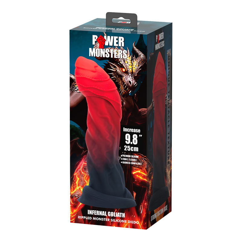 Power Monsters - Infernal Goliath - Monster-Dildo - 25 cm - Schwarz/Rot - Erotiekvoordeel.nl
