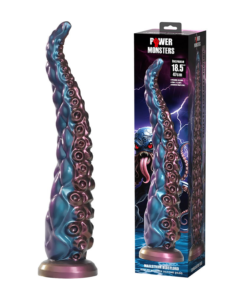 Power Monsters - Maelstrom Beastlord - Consolador con tentáculos - Azul/Morado/Dorado-Erotiekvoordeel.nl