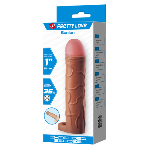 Pretty Love - Bunion - Funda alargadora para el pene con anillo para el pene - 25 mm - Marrón-Erotiekvoordeel.nl
