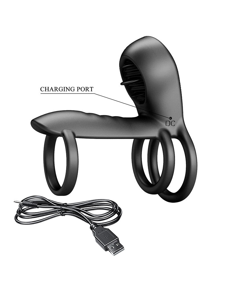 Pretty Love - Jammy - Cockring Vibrator met Clitoris Stimulator - Zwart - Unieke Drievoudige Ringontwerp-Erotiekvoordeel.nl