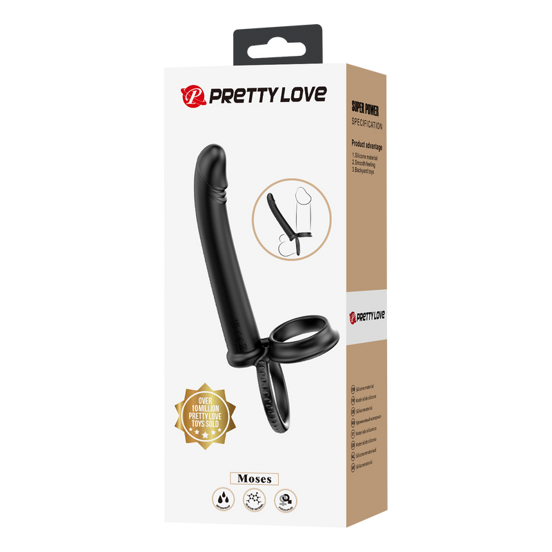 Pretty Love - Moses - Consolador con anillo para el pene y anillo para el escroto - Negro-Erotiekvoordeel.nl