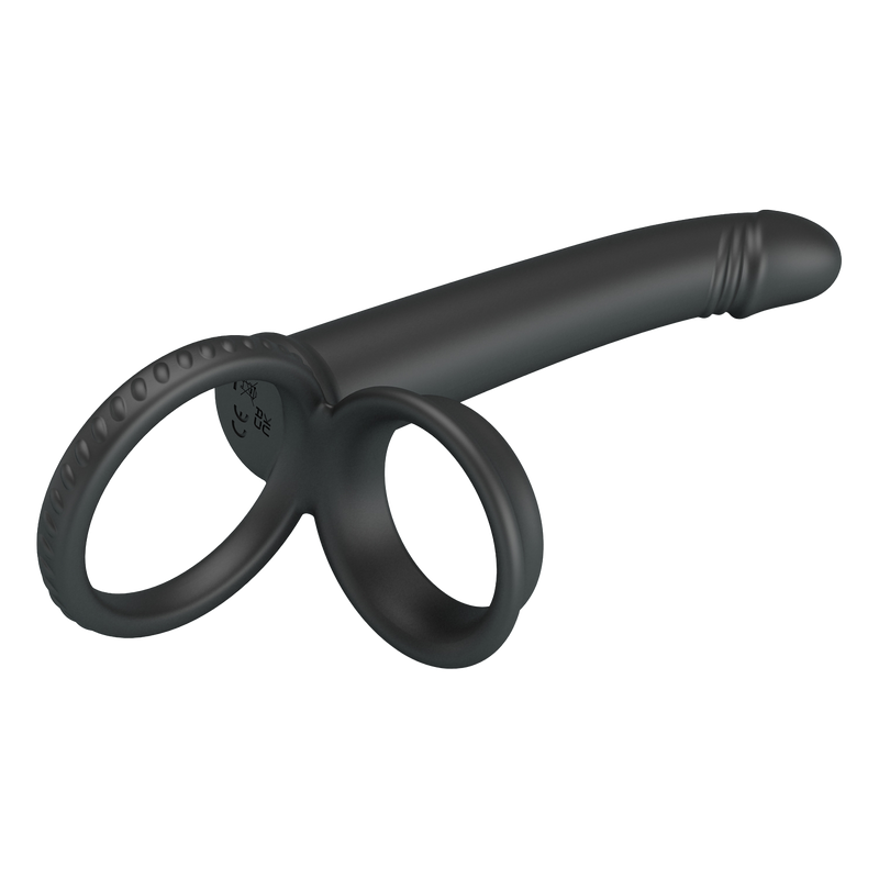 Pretty Love - Moses - Consolador con anillo para el pene y anillo para el escroto - Negro-Erotiekvoordeel.nl