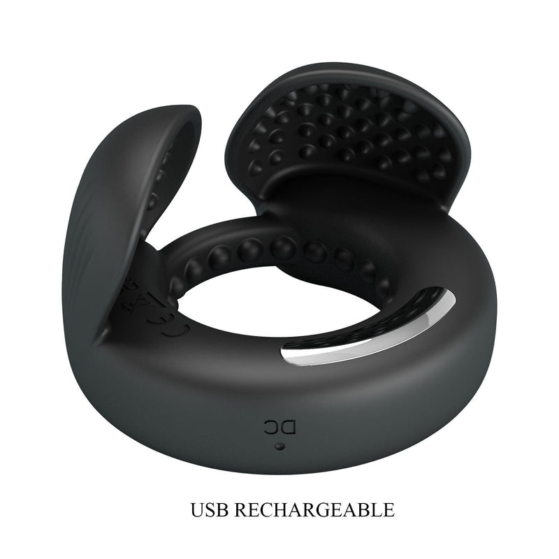 Pretty Love - Quentin - Vibrating Cock Ring with Dual Motors - Black-Erotiekvoordeel.nl