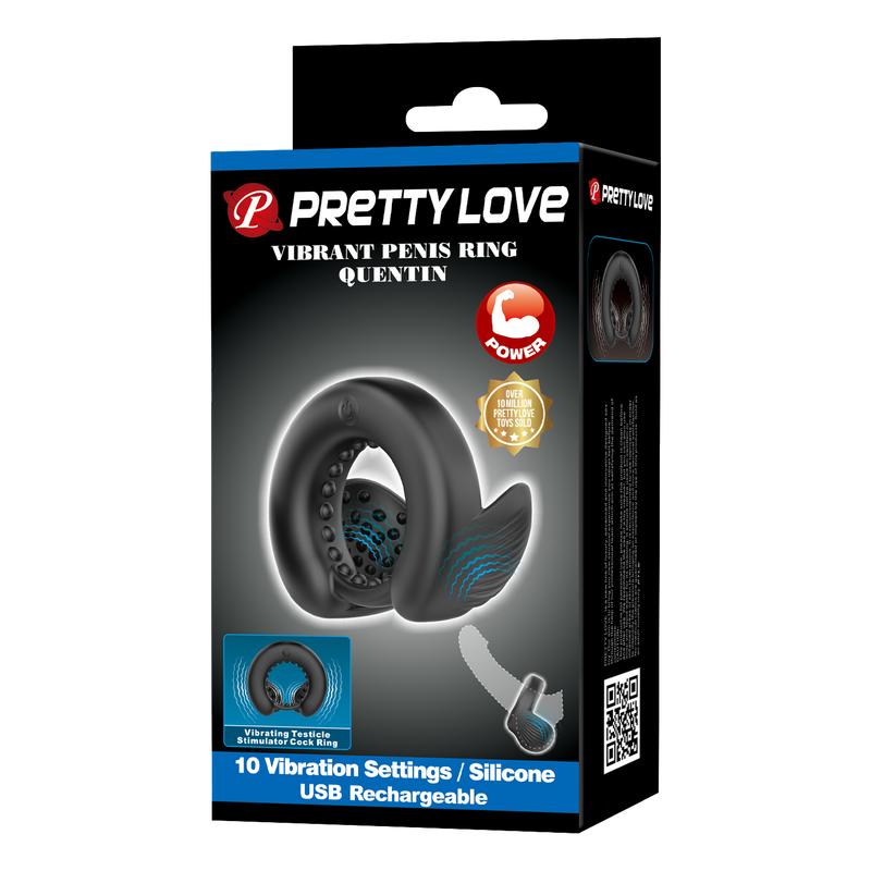 Pretty Love - Quentin - Vibrating Cock Ring with Dual Motors - Black-Erotiekvoordeel.nl