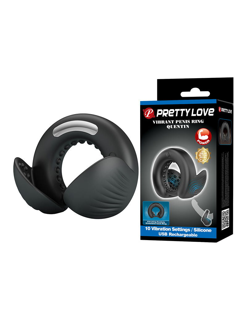 Pretty Love - Quentin - Dual-Motor Vibrating Cock Ring - Black-Erotiekvoordeel.nl