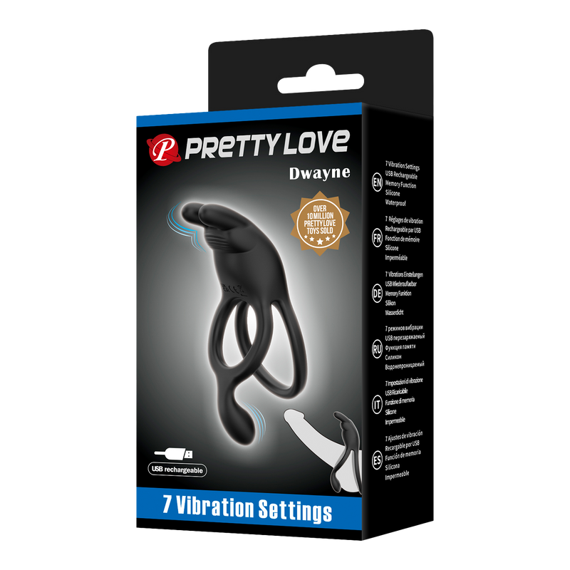 Pretty Love - Seth - Vibrating Double Cock Ring - Black-Erotiekvoordeel.nl