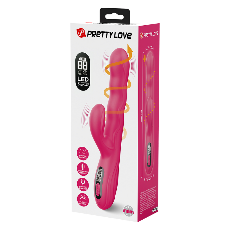 Pretty Love - Winters - Vibratore Rabbit con movimento ondulatorio e display LED - Rosa - Erotiekvoordeel.nl