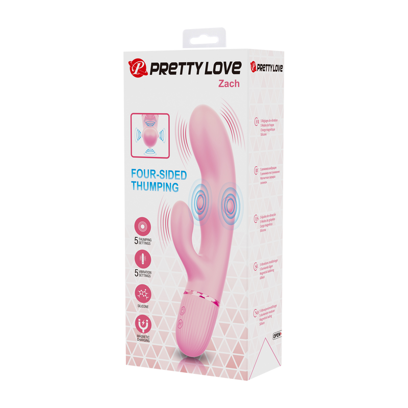 Pretty Love - Zach - Vibromasseur Rabbit avec fonction de pulsation à quatre vitesses - Rose-Erotiekvoordeel.nl