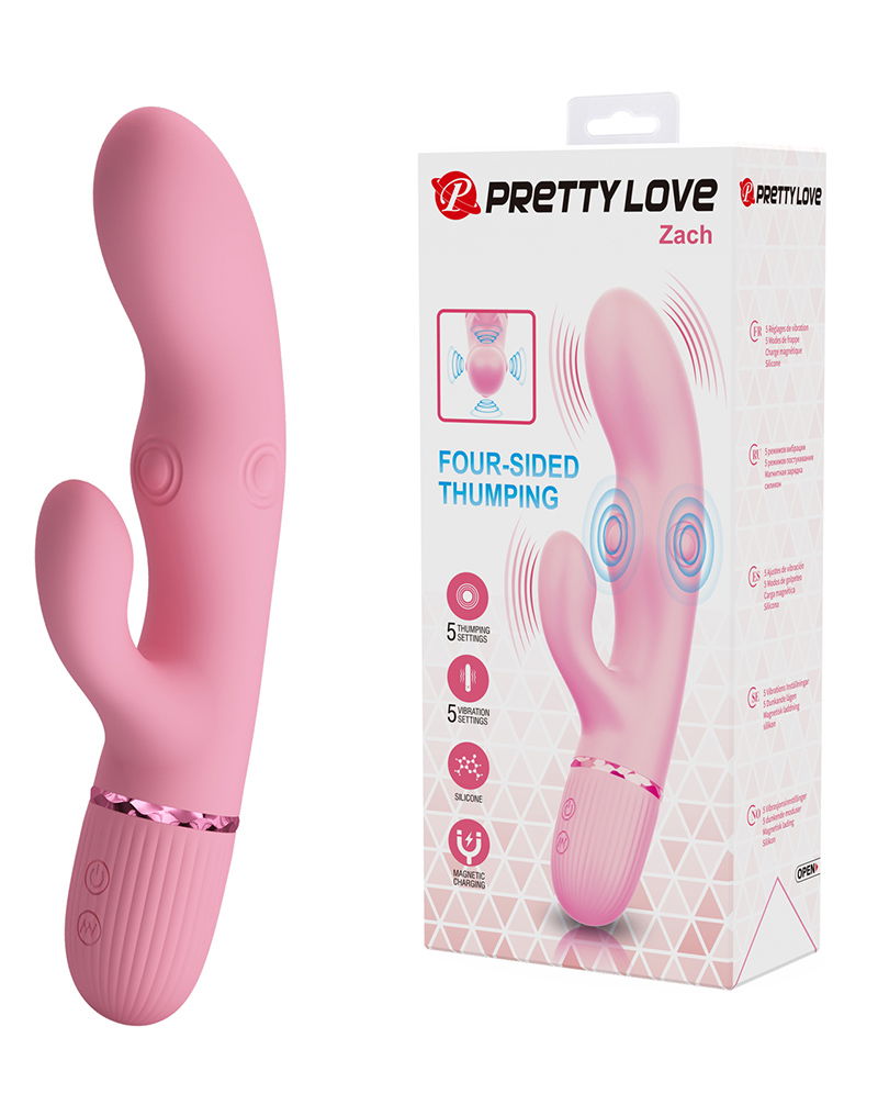 Pretty Love - Zach - Vibromasseur Rabbit avec fonction de pulsation à quatre vitesses - Rose - Erotiekvoordeel.nl
