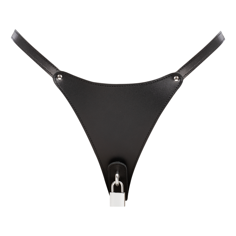 Rimba - String en cuir verrouillable pour femme - Noir-Erotiekvoordeel.nl
