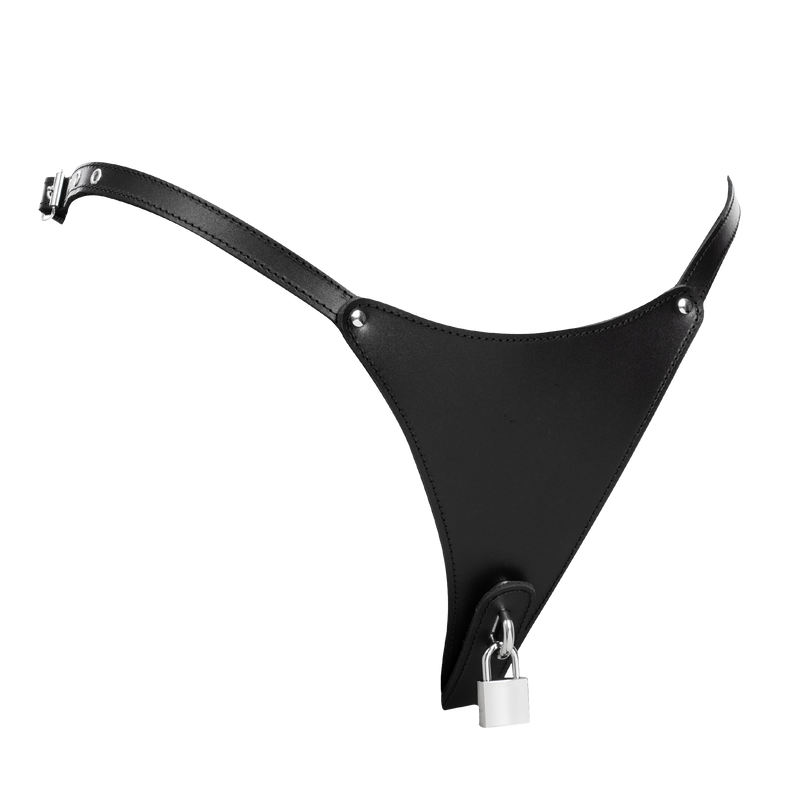 Rimba - String en cuir verrouillable pour femme - Noir-Erotiekvoordeel.nl
