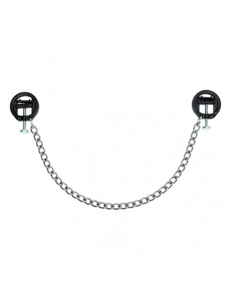 Rimba - Zwarte Ronde Tepelklemmen Met schroef En Ketting - Verstelbaar-Erotiekvoordeel.nl