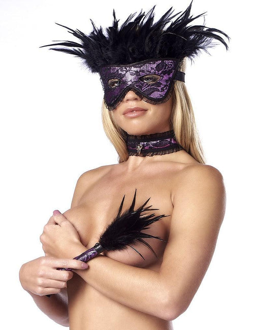 Rimba - Burlesque BDSM Set met Masker en Zweepje - Paars/Zwart-Erotiekvoordeel.nl
