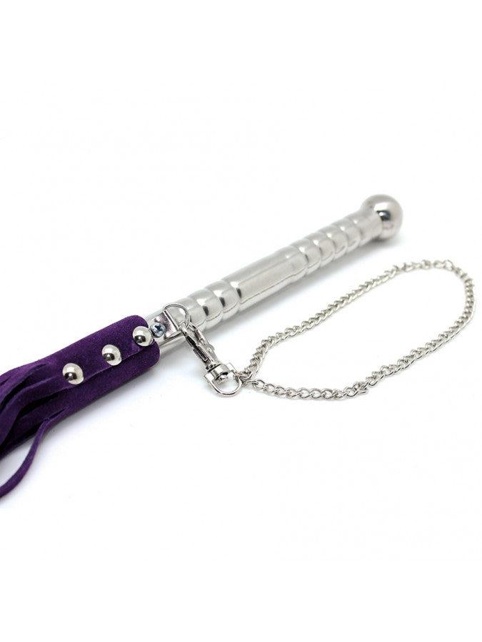 Rimba Bondage Play - Flogger - Wildlederstreifen - Peitsche mit Metallgriff - Lila - Erotiekvoordeel.nl