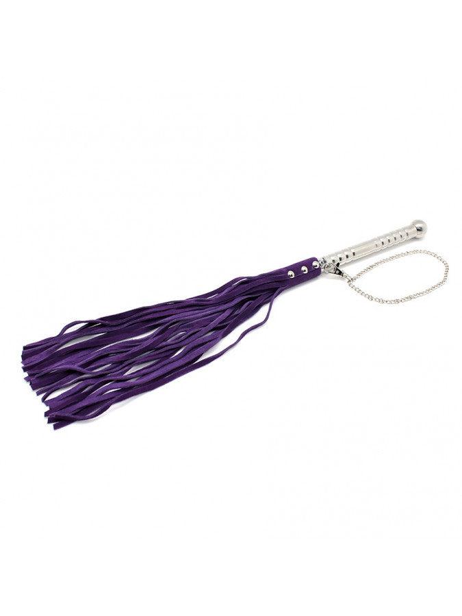 Rimba Bondage Play - Flogger - Wildlederstreifen - Peitsche mit Metallgriff - Lila - Erotiekvoordeel.nl