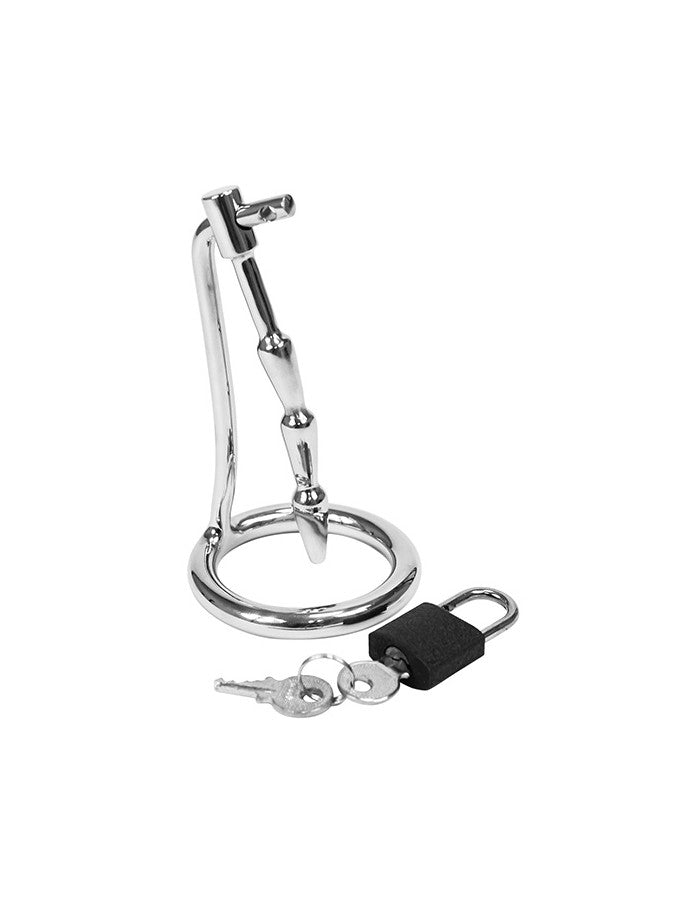 Rimba Bondage Play - Plug per pene - Gabbia di castità - Tubo di contenimento per pene scanalato con lucchetto - Acciaio inossidabile - Erotiekvoordeel.nl