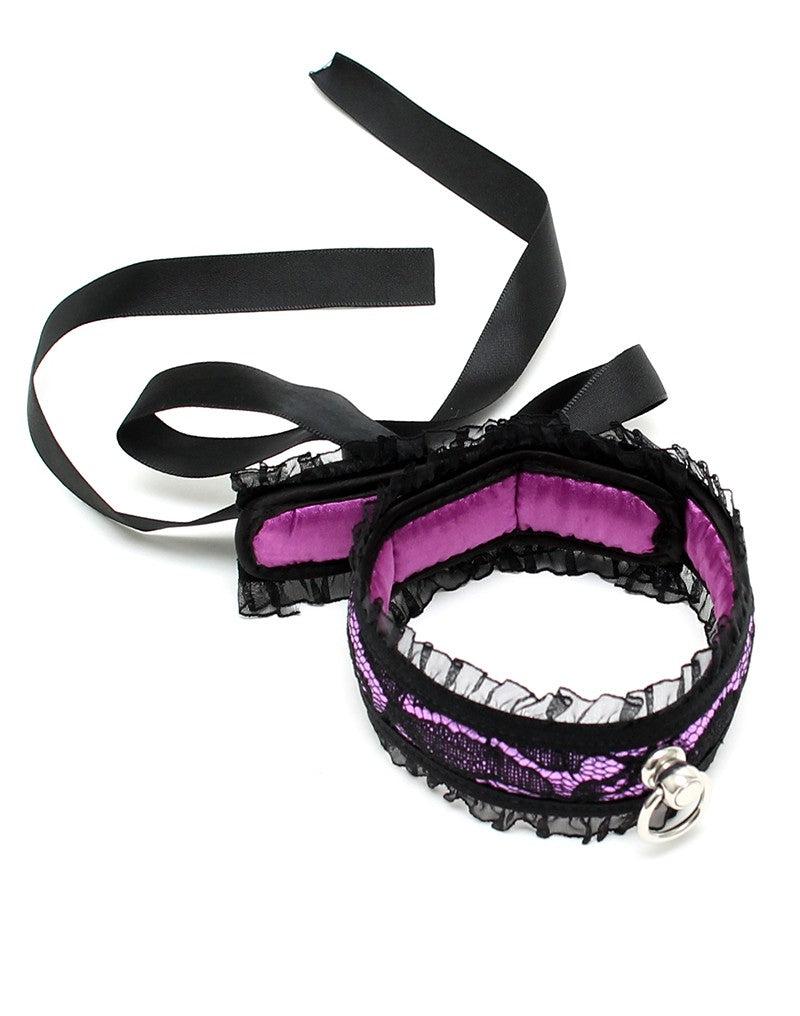 Rimba - Collare - Burlesque Collar con anello a O - Nero/Viola-Erotiekvoordeel.nl