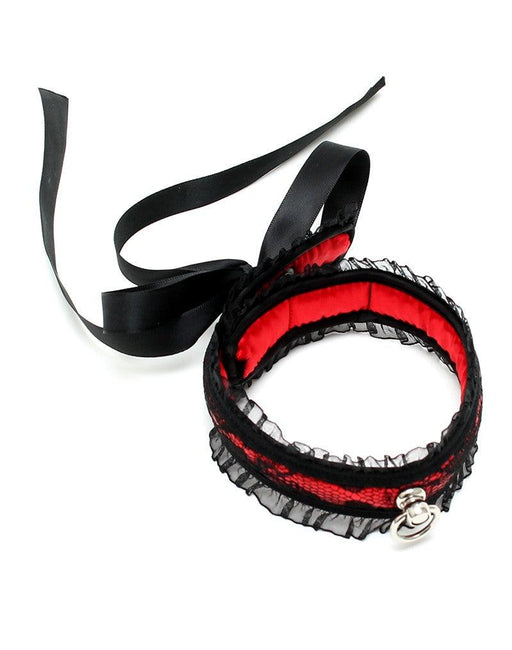 Rimba - Obroża - Burlesque Collar Z Pierścieniem O-ring - Czarno-czerwona-Erotiekvoordeel.nl