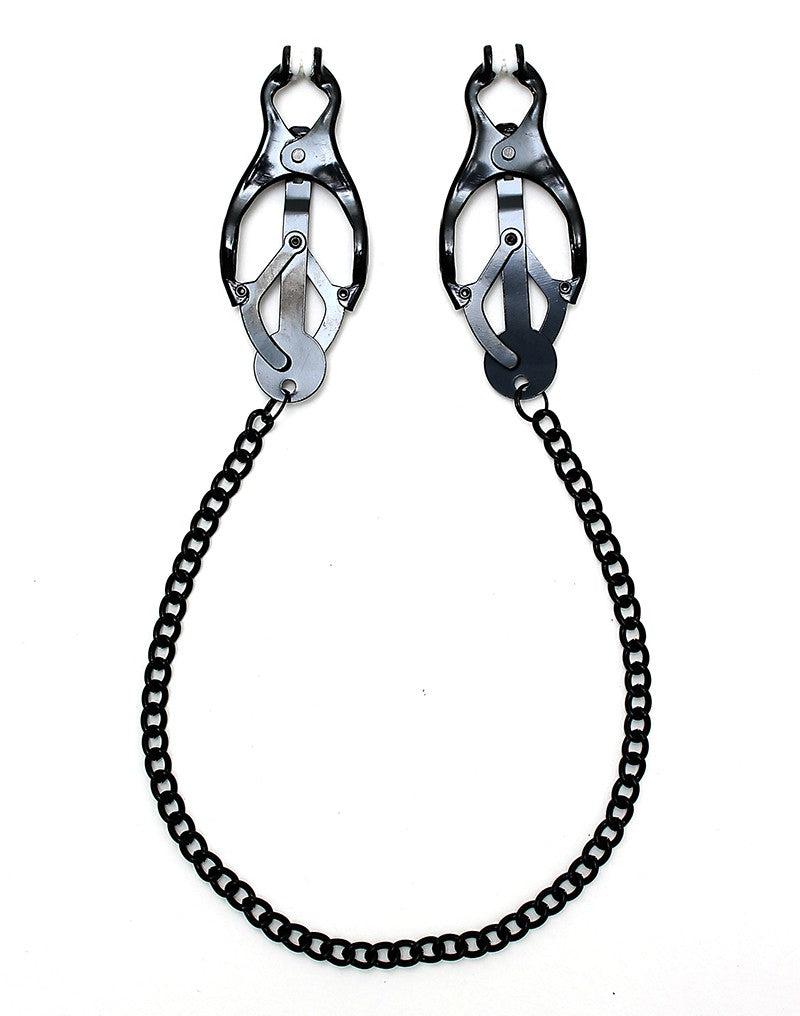 Rimba - Pinze per capezzoli giapponesi Clover con catena - Nero-Erotiekvoordeel.nl