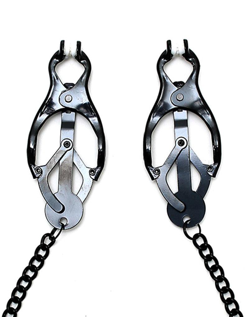 Rimba - Pinze per capezzoli giapponesi Clover con catena - Nero-Erotiekvoordeel.nl