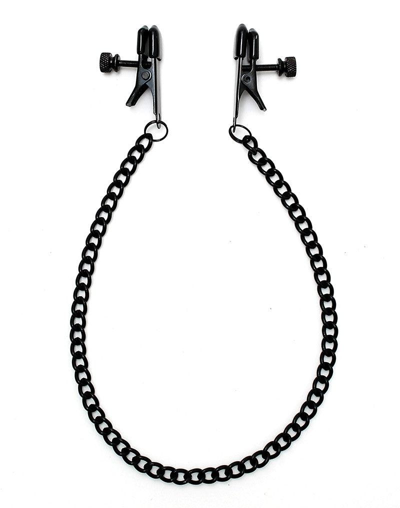 Rimba Bondage Play - Małe Zaciski Na Sutki Z Regulowaną śrubą I łańcuszkiem - Czarne - Erotiekvoordeel.nl