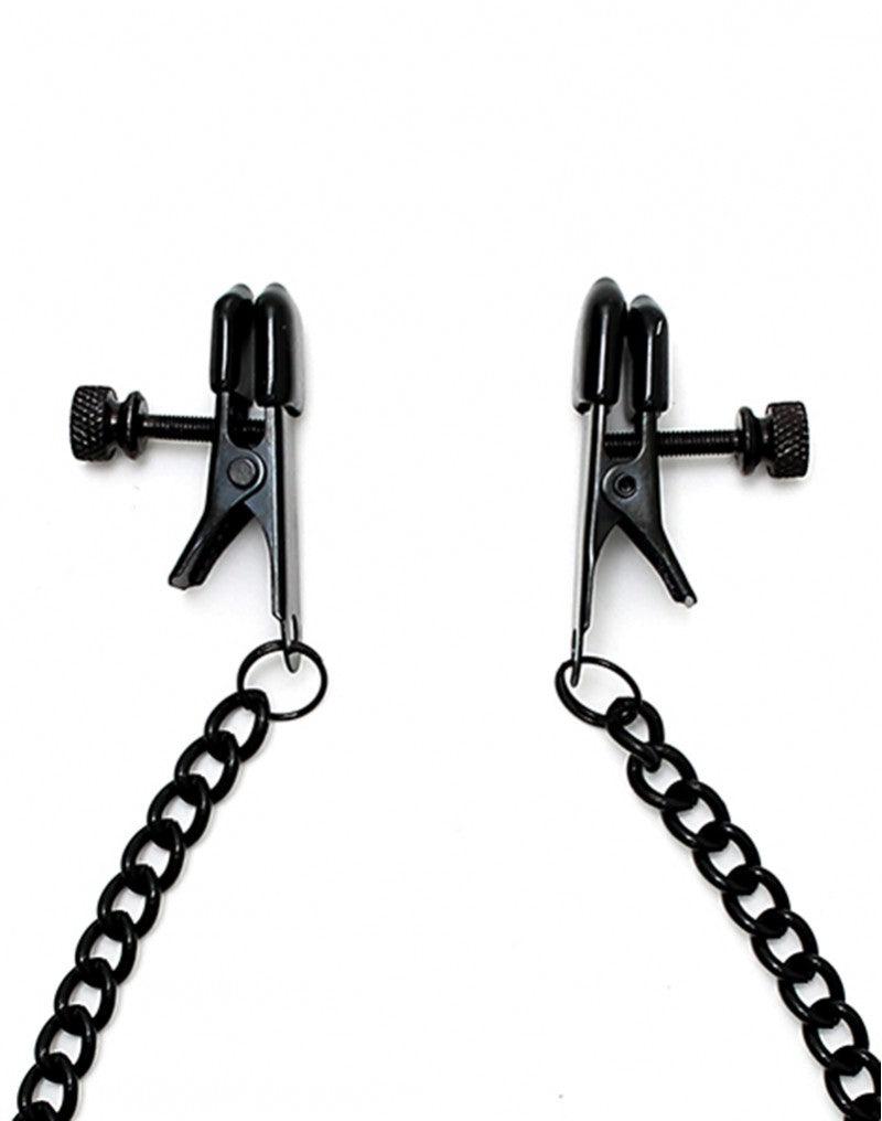 Rimba Bondage Play - Małe Zaciski Na Sutki Z śrubą Regulacyjną I łańcuszkiem - Czarne - Erotiekvoordeel.nl