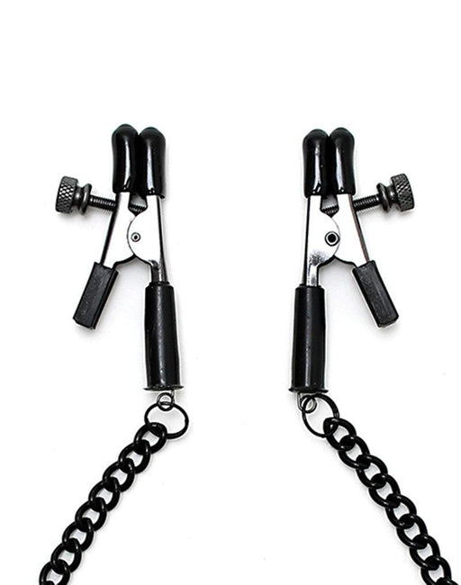 Rimba Bondage Play - Zaciski ściskające Na Sutki Z śrubą Dokręcającą I łańcuszkiem - Czarne-Erotiekvoordeel.nl
