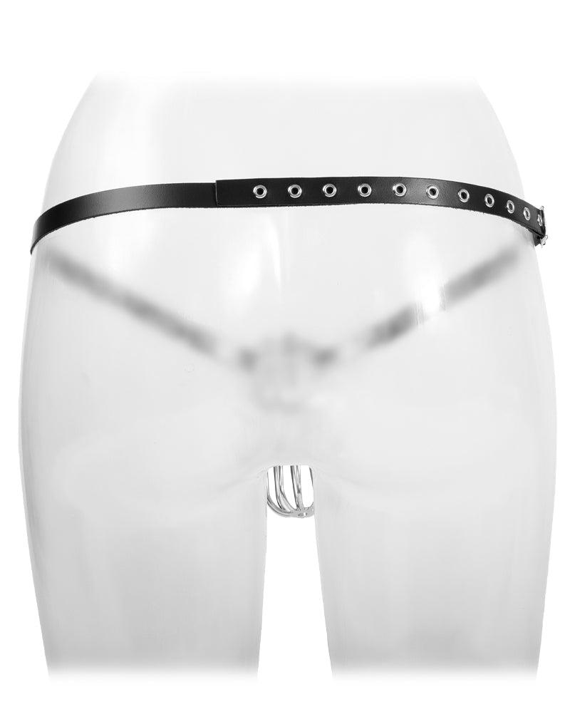 Rimba Bondage Play - Cintura di castità - Slip di castità in pelle con gabbia di castità in metallo - Taglia unica - Erotiekvoordeel.nl
