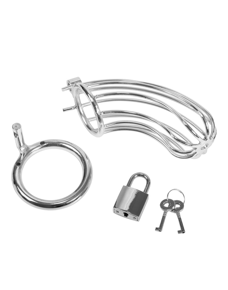 Rimba Bondage Play - Cintura di castità - Slip di castità in pelle con gabbia di castità in metallo - Taglia unica - Erotiekvoordeel.nl