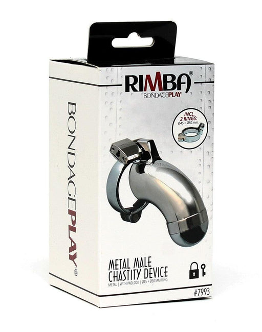 Rimba Bondage Play - Gabbia di castità - Gabbia metallica per il pene con lucchetto - Modello chiuso - Taglia unica - Argento-Erotiekvoordeel.nl