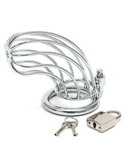 Rimba Bondage Play - Gabbia di castità - Gabbia per il pene in metallo cromato con lucchetto - A rete - Taglia unica - Erotiekvoordeel.nl