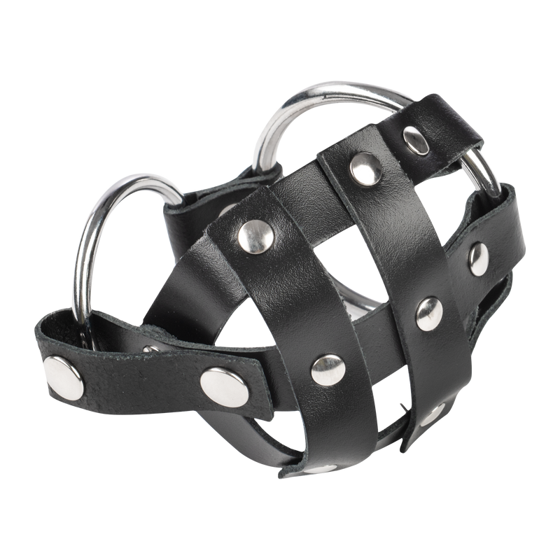 Rimba - Leather Scrotum Cage with Sharp Nails - Black-Erotiekvoordeel.nl