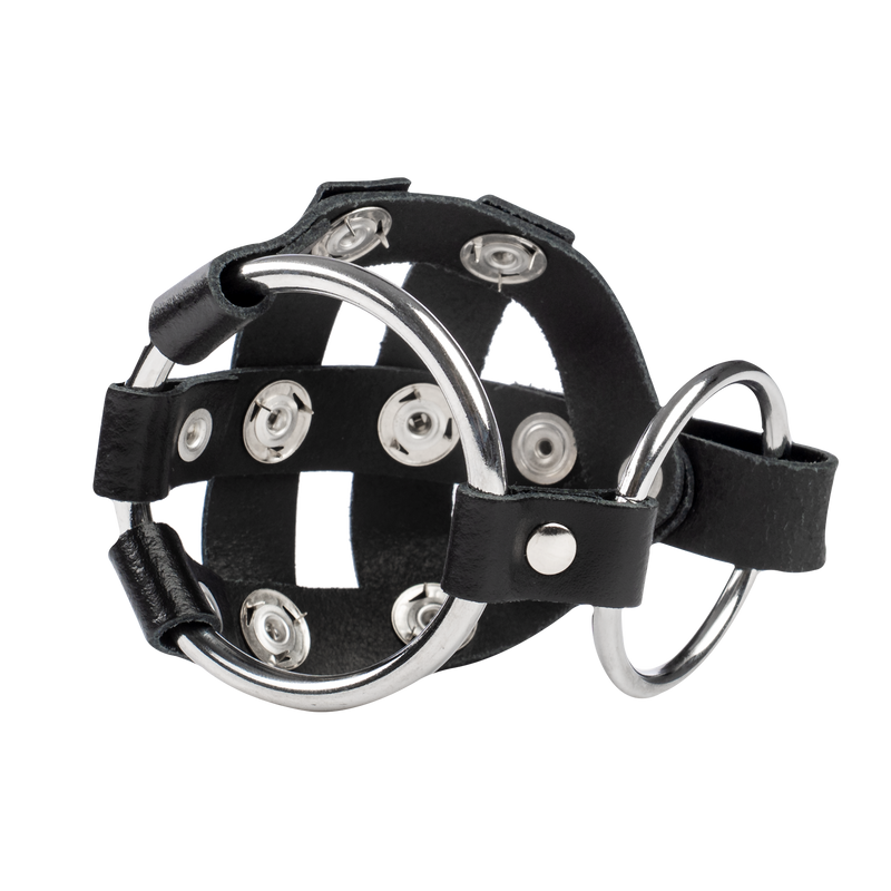 Rimba - Leather Scrotum Cage with Sharp Nails - Black-Erotiekvoordeel.nl