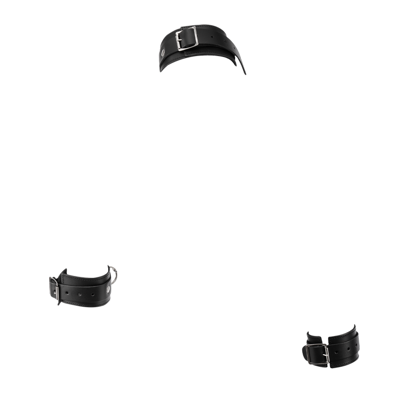 Rimba - Set di manette in pelle con collare e catena - Nero/Argento-Erotiekvoordeel.nl